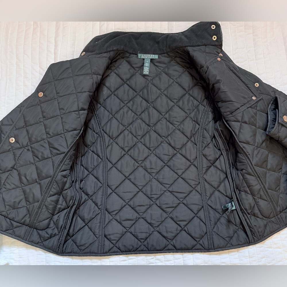 Lauren Ralph Lauren Quilted Black + Gold Buttons Jacket Sz Small - Picture 3 of 8